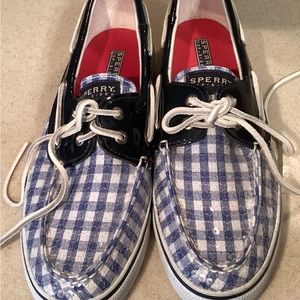 Women’s Blue Gingham Sparkle Sperry Top Sider